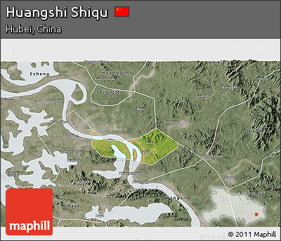 Satellite 3D Map of Huangshi Shiqu, semi-desaturated
