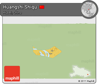 Savanna Style 3D Map of Huangshi Shiqu, single color outside