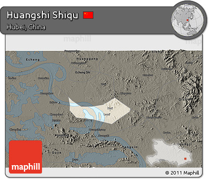 Shaded Relief 3D Map of Huangshi Shiqu, darken