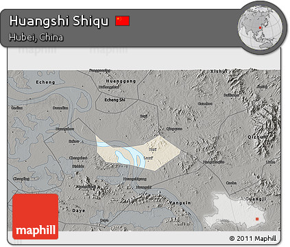 Shaded Relief 3D Map of Huangshi Shiqu, darken, semi-desaturated