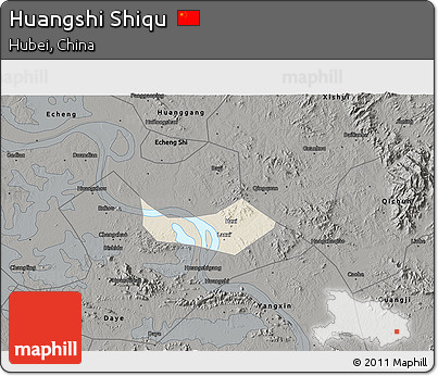 Shaded Relief 3D Map of Huangshi Shiqu, darken, semi-desaturated