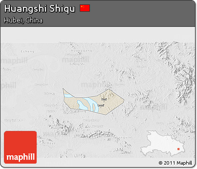 Shaded Relief 3D Map of Huangshi Shiqu, lighten, desaturated