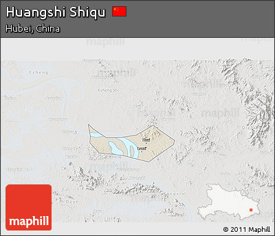 Shaded Relief 3D Map of Huangshi Shiqu, lighten, semi-desaturated