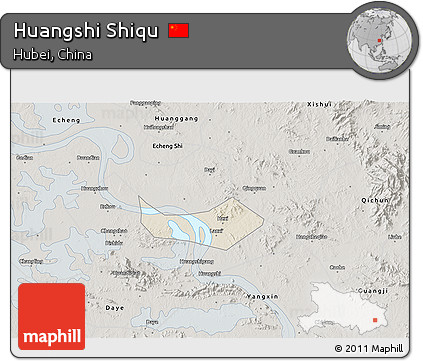 Shaded Relief 3D Map of Huangshi Shiqu, semi-desaturated
