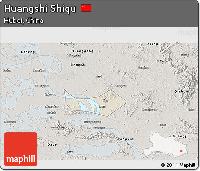 Shaded Relief 3D Map of Huangshi Shiqu, semi-desaturated