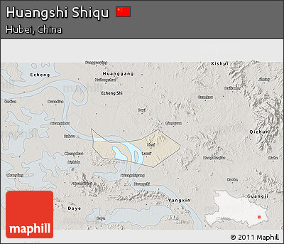 Shaded Relief 3D Map of Huangshi Shiqu, semi-desaturated