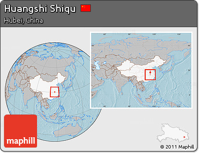 Gray Location Map of Huangshi Shiqu, highlighted country, within the entire country, hill shading