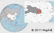 Gray Location Map of Huangshi Shiqu, highlighted country, highlighted parent region, hill shading