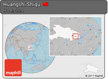 Gray Location Map of Huangshi Shiqu, highlighted parent region, hill shading