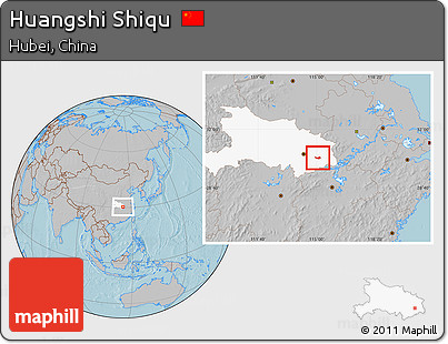Gray Location Map of Huangshi Shiqu, highlighted parent region, hill shading