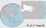 Gray Location Map of Huangshi Shiqu, highlighted parent region, hill shading