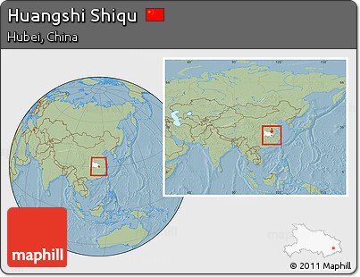 Savanna Style Location Map of Huangshi Shiqu, highlighted parent region, within the entire country, hill shading