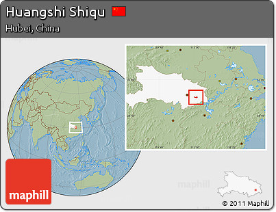 Savanna Style Location Map of Huangshi Shiqu, highlighted parent region, hill shading
