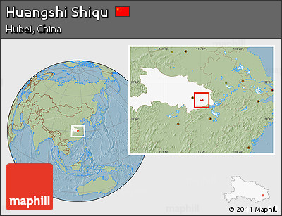 Savanna Style Location Map of Huangshi Shiqu, highlighted parent region, hill shading