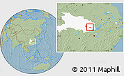 Savanna Style Location Map of Huangshi Shiqu, highlighted parent region, hill shading