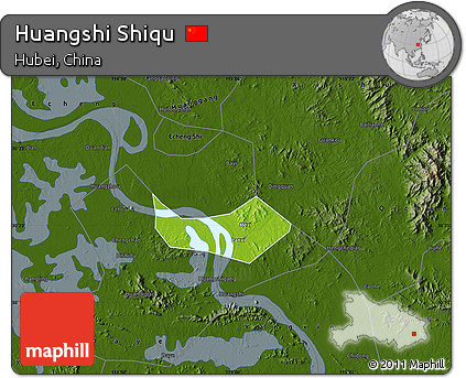 Physical Map of Huangshi Shiqu, darken