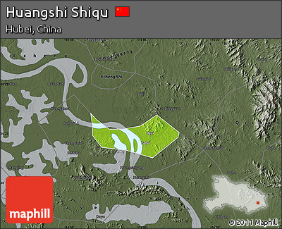 Physical Map of Huangshi Shiqu, darken, semi-desaturated