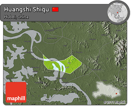 Physical Map of Huangshi Shiqu, darken, semi-desaturated