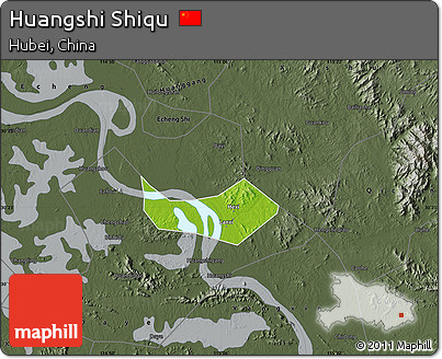 Physical Map of Huangshi Shiqu, darken, semi-desaturated