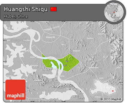 Physical Map of Huangshi Shiqu, lighten, desaturated