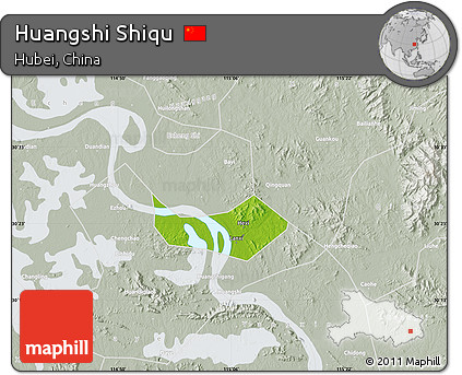 Physical Map of Huangshi Shiqu, lighten, semi-desaturated