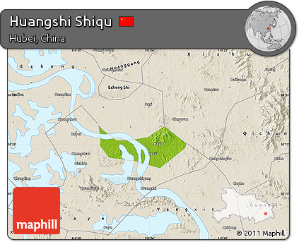 Physical Map of Huangshi Shiqu, shaded relief outside