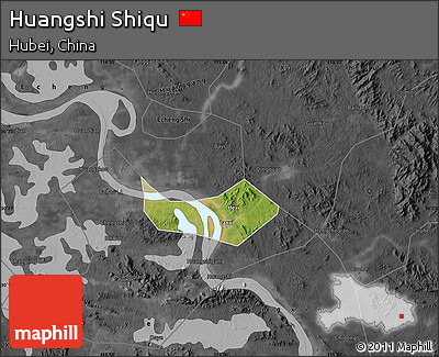 Satellite Map of Huangshi Shiqu, darken, desaturated