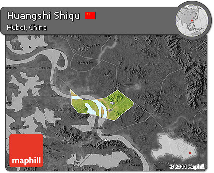Satellite Map of Huangshi Shiqu, darken, desaturated