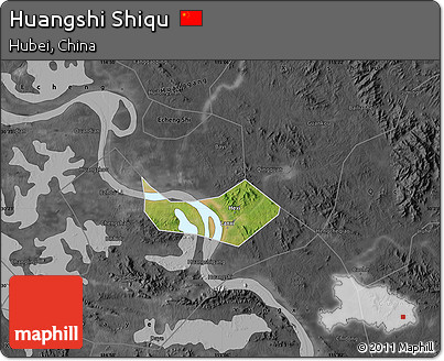 Satellite Map of Huangshi Shiqu, darken, desaturated