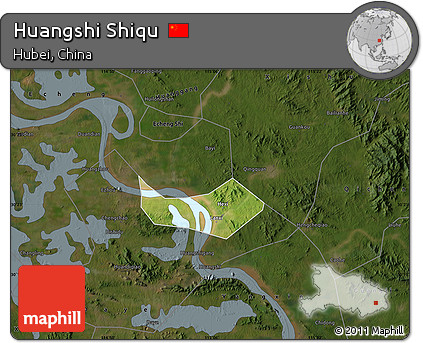 Satellite Map of Huangshi Shiqu, darken