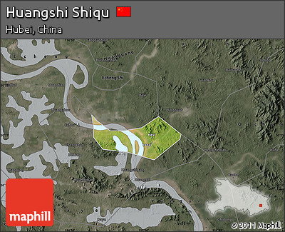 Satellite Map of Huangshi Shiqu, darken, semi-desaturated