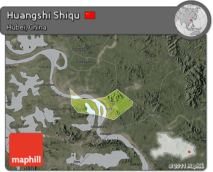Satellite Map of Huangshi Shiqu, darken, semi-desaturated