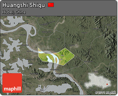 Satellite Map of Huangshi Shiqu, darken, semi-desaturated