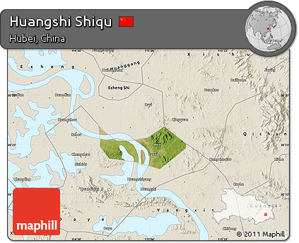Satellite Map of Huangshi Shiqu, shaded relief outside