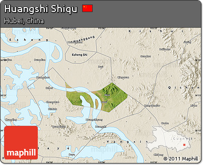 Satellite Map of Huangshi Shiqu, shaded relief outside