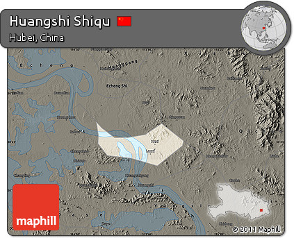 Shaded Relief Map of Huangshi Shiqu, darken