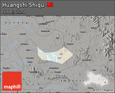 Shaded Relief Map of Huangshi Shiqu, darken, semi-desaturated