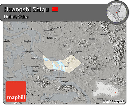 Shaded Relief Map of Huangshi Shiqu, darken, semi-desaturated