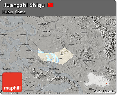 Shaded Relief Map of Huangshi Shiqu, darken, semi-desaturated