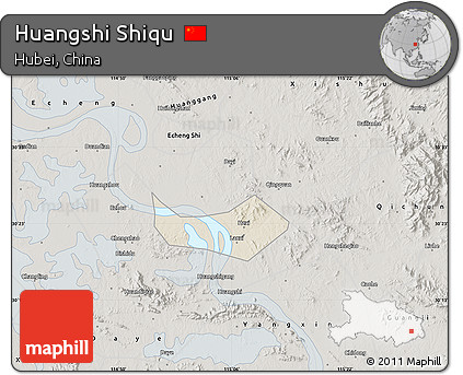 Shaded Relief Map of Huangshi Shiqu, semi-desaturated