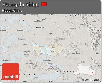 Shaded Relief Map of Huangshi Shiqu, semi-desaturated