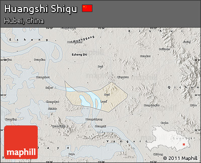 Shaded Relief Map of Huangshi Shiqu, semi-desaturated
