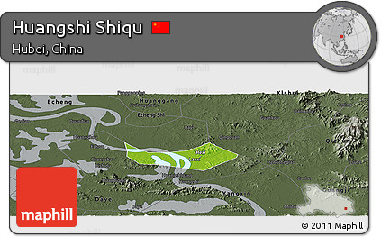 Physical Panoramic Map of Huangshi Shiqu, darken, semi-desaturated