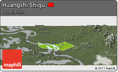 Physical Panoramic Map of Huangshi Shiqu, darken, semi-desaturated
