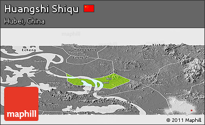 Physical Panoramic Map of Huangshi Shiqu, desaturated