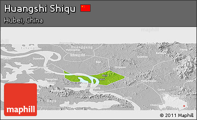 Physical Panoramic Map of Huangshi Shiqu, lighten, desaturated