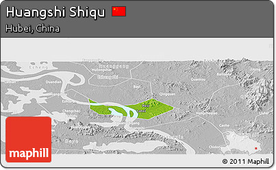 Physical Panoramic Map of Huangshi Shiqu, lighten, desaturated
