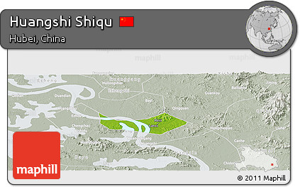 Physical Panoramic Map of Huangshi Shiqu, lighten, semi-desaturated