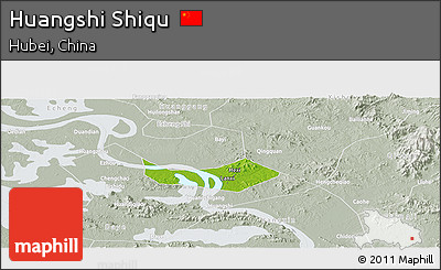 Physical Panoramic Map of Huangshi Shiqu, lighten, semi-desaturated