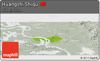 Physical Panoramic Map of Huangshi Shiqu, lighten, semi-desaturated